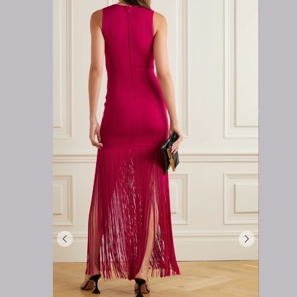 HERVÉ LÉGER Fringed bandage gown V neck Sleeveless red/pink women’s xl new - Picture 8 of 14